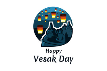 Happy Vesak day. Vesak or Waisak day vector illustration. Suitable for greeting card, poster and banner 