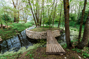 small island with a small bridge in the reserve