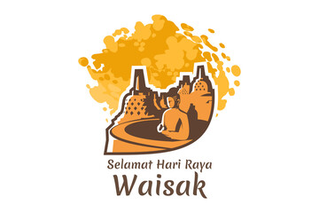 Translation: Happy Vesak day. Vesak or Waisak day vector illustration. Suitable for greeting card, poster and banner 