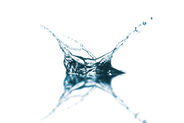 Isolated of blue water splash on white background for add to advertisement for fresh food and beverage concept.