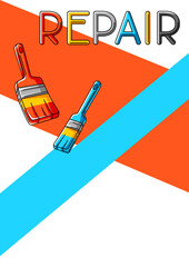 Illustration of brushes painting wall. Background for construction industry.