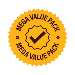 'mega value pack' vector icon with tick mark, yellow in color