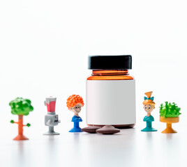 Kids pill bottle and toys 