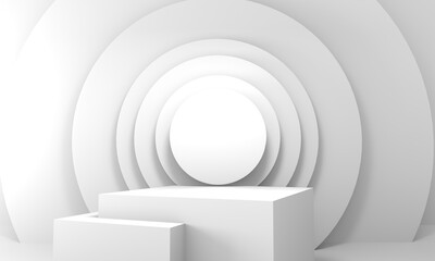 Fototapeta premium 3d white background products display podium scene with geometric platform. Stand display cosmetic product 3d background. Stage product on pedestal display . 3d illustration.