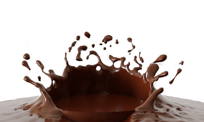 Chocolate splashing in the podium on white background, 3d rendering