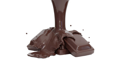 chocolate poured Chocolate stick isolated on white, Food concept, 3d rendering