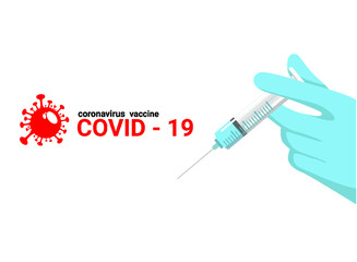 hand with syringe and corona virus logo