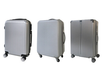 4 Wheels aluminium cabin suitcase silver on white background