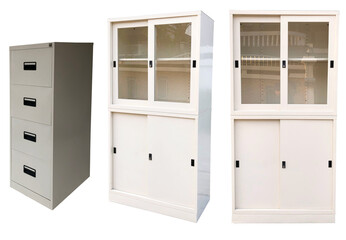 Metal 4 Drawer Document cabinet  and sliding door filing storage cabinet (top glass and bottom metal door) for office