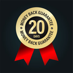 20 days money back guarantee vector icon isolated on dark background