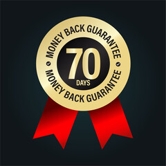 70 days money back guarantee vector icon with red ribbon