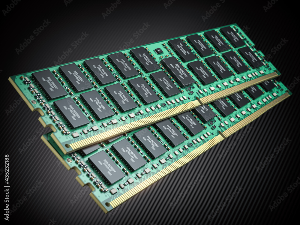 Poster DDR ram computer memory modules on black background.