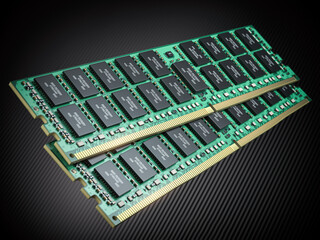 DDR ram computer memory modules on black background. - obrazy, fototapety, plakaty