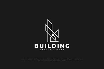 Minimalist Real Estate Logo with Line Style. Construction, Architecture or Building Logo Design Template