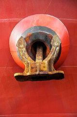 Ship anchor in the bow of an industrial ship