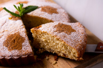 Cinnamon cake. Traditional Spanish recipe.