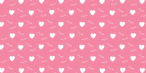 White heart pattern on pink background. Cute seamless pattern. Endless romantic print. Vector illustration.