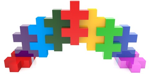 Abstract double-sided stairs from colored puzzle pieces