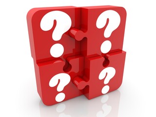 White question marks on red puzzle pieces