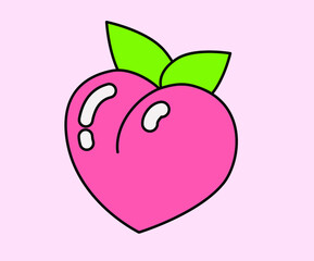 Vector illustration of a peach in line-art cartoon cute style.
