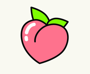 Vector illustration of a peach in line-art cartoon cute style.