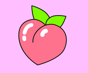 Vector illustration of a peach in line-art cartoon cute style.