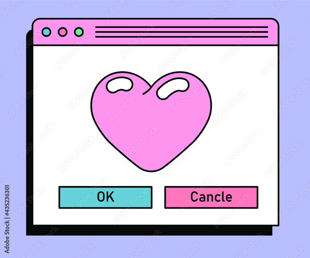 Aufkleber A retro-style user interface with a dialog box and a heart icon in it.