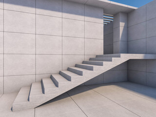 Granite stairs and a concrete wall. 3D
