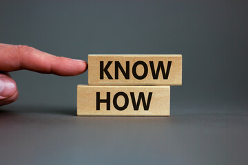 Know how symbol. Wooden blocks with words 'Know how' on beautiful grey background, copy space....