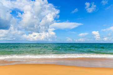 Beautiful beach and sea with Blue Sky Background at Mai Khao Beach Phuket,