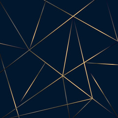Abstract golden lines mesh low polygon pattern on dark blue background luxury style