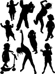 nine child silhouettes collection isolated on white