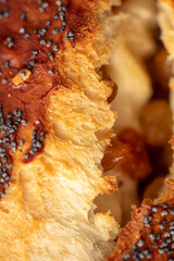 Ruddy crust on a sweet bun as a background.