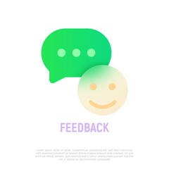 Positive feedback icon. Glassmorphism style. Customet comment, quality satisfaction. Vector illustration.