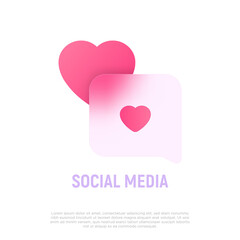 Social media icon. Glassmorphism style. Speech bubble with heart. Internet marketing. Vector illustration.