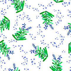 Blue flowers seamless pattern on a white background.