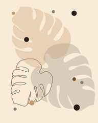 Abstract minimalistic illustration of monstera leaves. Contemporary decor. Vector