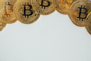 Obraz na płótnie Canvas Cryptocurrency Coin Concept. Gold bitcoins coin isolated on white background. Bitcoin money. Bitcoin Crypto currency, BTC.