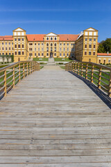 Fototapeta na wymiar Wooden bridge of the historic castle of Jaromerice nad Rokytnou, Czech Republic