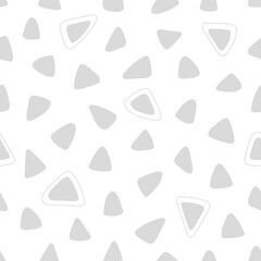 Seamless children's pattern. Cute grey baby print for nursery. Minimalist abstract boho print of gray triangles with stroke line, for fabric, for textiles, for paper. Simple vector texture, background