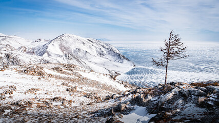 Snow-covered rocks and endless ice
