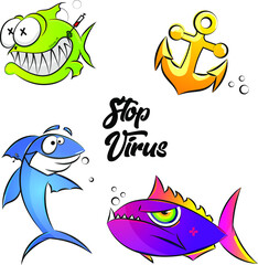 Obraz premium stop virus fish illustration 