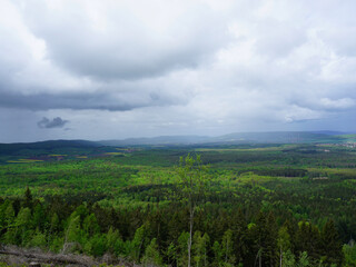 Obraz premium Aussicht vom Hilskammweg bei Grünenplan auf die Wälder im Weserbergland