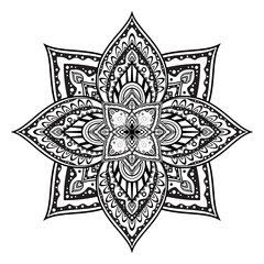 Vector black mandala flower design on white background for pattern design coloring book