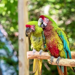 Tropical, exotic, talking,  macaw, parrot, bird, wildlife animal, perched in nature with vibrant colors and eyes looking at you.