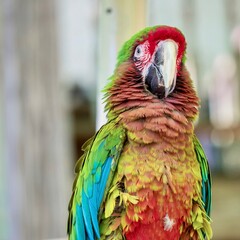 Tropical, exotic, talking,  macaw, parrot, bird, wildlife animal, perched in nature with vibrant colors and eyes looking at you.