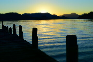 sunset on the pier lake