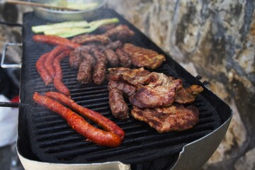 Meat specialties are grilled. Balkan cuisine.
