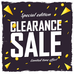 Clearance Sale, poster design template, discount banner, vector illustration