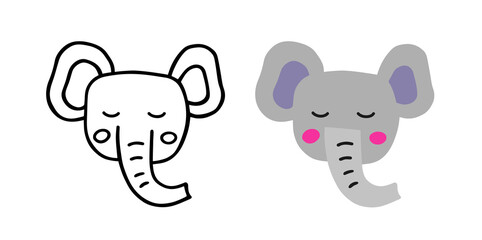 Cute head elephant. Sketch style. Flat hand drawn vector illustration.